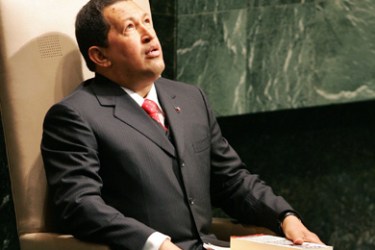 AFP/Venezuela's President Hugo Chavez waits to address the 61st session of the United Nations General Assembly20 September, 2006 at the United Nations in New York. AFP