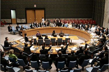 . AFP - The United Nations Security Council votes unanimously, 15-0, 14 October 2006, for a resolution applying sanctions on North Korea for their nuclear test, at UN headquarters in New