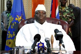 REUTERS /Gambian President Yahya Jammeh sits in his office during a news conference in Banjul in this September 23, 2006 file photo, after election results announced him the winner of
