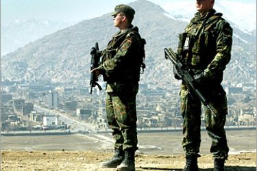 AFP (FILES) Photo dated 11 February 2003 showing German soldiers of the International Security Assistance Force (ISAF) securing an area overlooking Kabul. German Defence