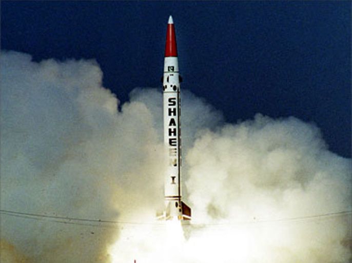 In this hand-out picture dated 08 December 2004, a Hatf-IV or Shaheen-1 missile, which can hit targets up to 700 kilometers (437 miles) away, is launched from an undisclosed location in Pakistan, a military spokesman said. Pakistani troops 29 November 2006 conducted a successful launch of the medium range Hatf 4 or Shaheen-1 missile, the military said in a statement.