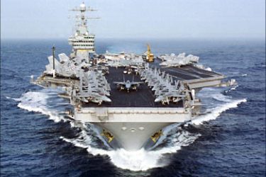 f_This 14 April, 2000 US Navy file photo shows the aircaft carrier USS Dwight D. Eisenhower (CVN 69) transiting the Atlantic Ocean on its way to start a six-month deployment