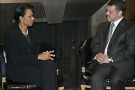 f_Jordanian King Abdullah II meets with US Secretary of State Condoleezza Rice during their meeting in Amman, 14 January 2007. Rice arrived in Jordan for a brief visit