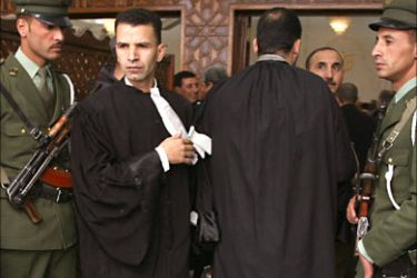 f_Algerian lawyers are seen during a trial that opened in Blida City, 50 kms west of Algiers capital 08 January 2007. The trial of 104 people linked to Algeria's biggest publicised