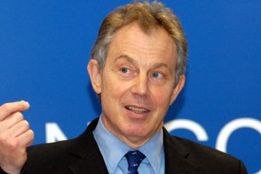 Britain's Prime Minister Tony Blair gives a press conference following the closing session of the two-day EU summit at the EU headquarters in Brussels 09 March 2007. Germany's