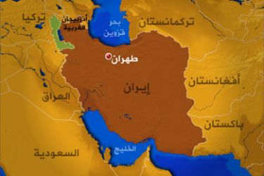 خارطة إيران موضح عليها محافظة أذربيجان الغربية