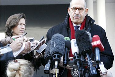 REUTERS /International Atomic Energy Agency (IAEA) Director General Mohamed ElBaradei talks to the media before departing from Vienna's airport March 11, 2007. The U.N. nuclear watchdog