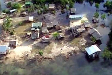A video grab shows an aerial view of damage after a tsunami and an earthquake hit the Solomon Islands, April 3, 2007