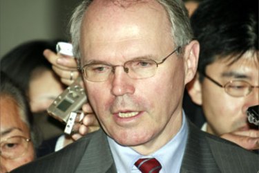 Christopher Hill, US chief negotiator for six-nation talks, speaks after he met with his Japanese counterpart Kenichiro Sasae at the Foreign Ministry in Tokyo, 09 April 2007