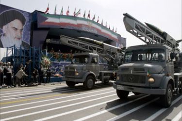 Iranian missiles drive by during a military parade to commemorate Army Day in Tehran April 18, 2007.