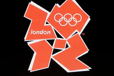 ف- The logo for the London 2012 Olympics and Para-olympics is pictured on a screen during the launch of the brand for the Games at the Roundhouse in London, 04 June 2007