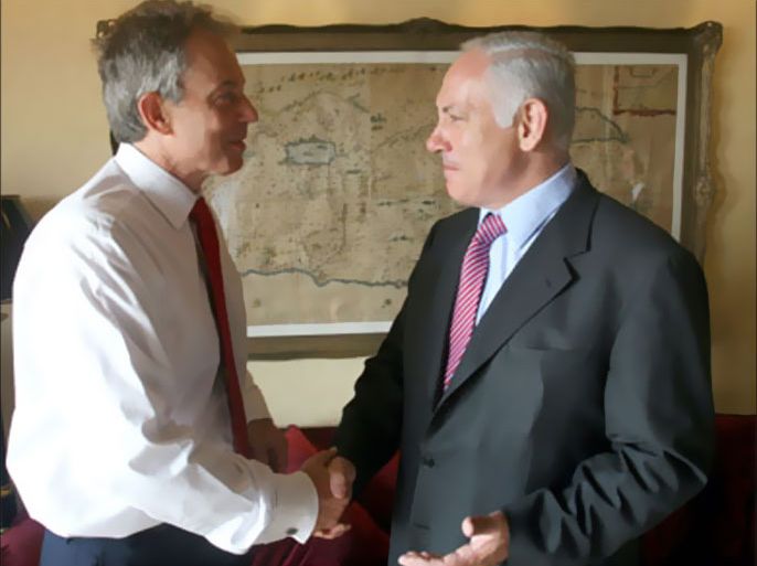 Quartet Pecial Middle East Envoy and former British prime minister Tony Blair (L) meets Israeli opposition leader Benjamin Netanyahu in Jerusalem, 24 July 2007