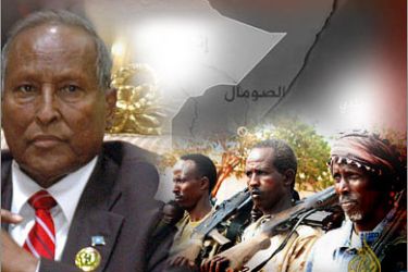 صورة للمحاكم الشرعية في الصومال و صورة للرئيس الصومالي الحالي عبد الله يوسف أحمد