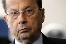 r_Lebanese Christian Maronite leader Michel Aoun waits to meet with German President of the European Parliament Hans-Gert Poettering in Strasbourg, eastern
