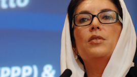 AFP/ (FILES) -- Picture dated 20 July 2007 shows former Pakistani prime minister Benazir Bhutto, who currently chairs the Pakistan People's Party (PPP), delivering a speech at the International Institute for Strategic Studies (IISS) in London.