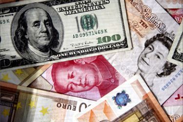 epa/epa01167426 An image showing Chinese Yuan (RMB), British Pound, Euro, and the US Dollar notes, Shanghai, China, 08 November 2007