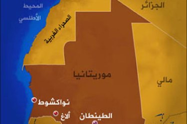 خارطة موريتانيا موضح عليها مدينة ألاغ