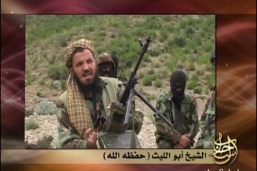 f/(FILES) This file handout still photo released by Al-Qaeda's media wing As-Sahab and provided by IntelCenter 03 November 2007 shows Al-Qaeda leader Abu Laith al-Libi during training with insurgents. Al-Libi, has been killed,