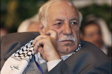 r/Ahmed Jibril, head of the Popular Front for the Liberation of Palestine-General Command (PFLP-GC), attends a Damascus conference of Palestinian organizations opposed to peace talks with Israel January 23, 2008