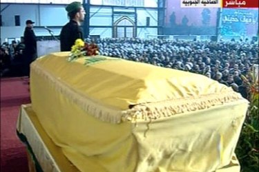الأمين العام لحزب الله حسن نصر الله يلقي كلمة تأبين خلال مراسم تشيع عماد مغنية