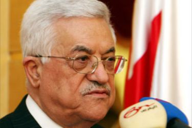 Palestinian president Mahmud Abbas speaks during a press conference in Manama prior to his departure from Bahrain on February 13, 2008.