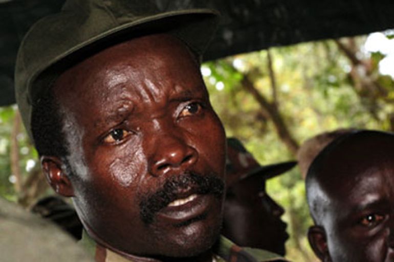 (FILES) A file photo taken on November 12, 2006, shows the leader of the Lord's Resistance Army (LRA), Joseph Kony, answering journalists' questions in Ri-Kwamba, southern Sudan, following a meeting with UN humanitarian chief Jan Egeland. Uganda said