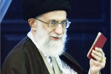AFPIran's supreme leader, Ayatollah Ali Khamenei shows his birth certificate after voting at a polling station in Tehran on March 14, 2008
