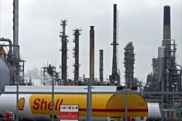 A Shell fuel tanker is pictured inside the Grangemouth Oil Refinery in Grangemouth, central Scotland on April 25, 2008