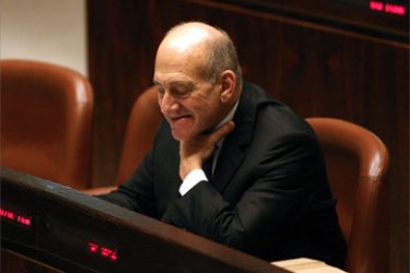 Israeli Prime Minister Ehud Olmert attends a parliament session at the Knesset in Jerusalem on May 21, 2008