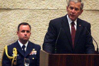 AFP/ US President George W. Bush makes his address to Israel's parliament in Jerusalem on May 15, 2008 . Visiting US President George W. Bush vowed today to support Israel in battling "terror" groups as the nation marks its 60th anniversary still struggling to find peace with Arab neighbours.