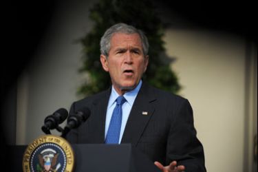 AFP PHOTO/US President George W. Bush speaks on North Korea June 26, 2008 in the Rose Garden of the White House in Washington, DC.