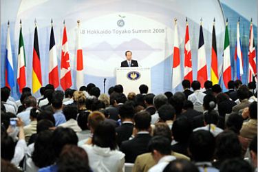 . AFP / Japan Prime Minister Yasuo Fukuda addresses a press conference during the conclusion of the G8 Summit in Rusutsu on July 9, 2008. Group of Eight leaders pledged to