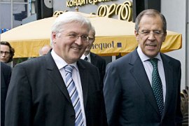 AFP / Russia's Foreign Minister Sergey Lavrov (R) and his German counterpart Frank-Walter Steinmeier meet outside Moscow in Zhukovka village on July 18, 2008. Russian Foreign