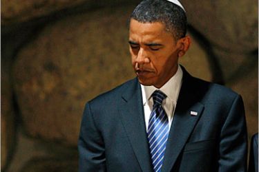 REUTERS/ U.S. Democratic presidential candidate Senator Barack Obama (D-IL) attends a ceremony in the Hall of Remembrance at Yad Vashem Holocaust memorial in Jerusalem July 23, 2008. Obama began a visit to Jerusalem