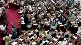 r_Members of the Yemeni House of Deputies attend a session allocated to endorsing amendments into the elections law in Sanaa August 17, 2008. The house postponed the