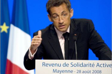 REUTERS / France's President Nicolas Sarkozy delivers a speech where he presents plans for a 1.1 percent levy on investment income to pay for a projected measure to help poor