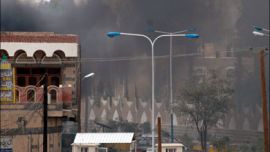 afp : A handout picture released by the Yemeni Saba news agency shows smoke rising following an attack on the US embassy in Sanaa on September 17, 2008. Islamist militants