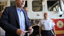 afp : Republican presidential candidate Arizona Sen. John McCain talks to reporters during a campaign stop at the fire station of Engine Company 56 in Philadelphia, Pennsylvania