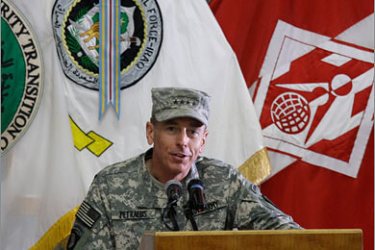 AFPGen. David Petraeus speaks during a Change of Command ceremony at Camp Victory in Baghdad on September 16, 2008. David Petraeus, the American