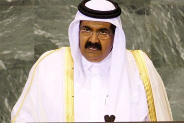 Qatar Amir Sheik Hamad bin Khalifa al-Thani addresses the 63rd United Nations General Assembly at the U.N. headquarters in New York