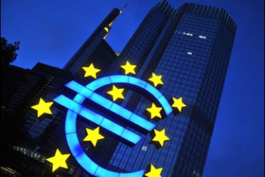 F/FILES - A picture taken on June 1, 2008 shows a huge symbol of the Euro in front of the European Central Bank (ECB) in Frankfurt/M., western Germany. The US Federal Reserve struggled with central bank partners on September 26, 2008