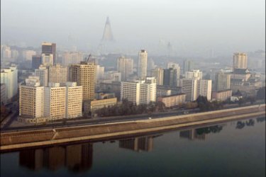 r : Central North Korean capital Pyongyang is seen in this aerial photo November 13, 2008. South Korea proposed on November 27, 2008 direct talks with North Korea on its