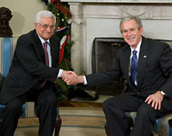 محمود عباس (يسار) في لقاء وداعي مع بوش الذي يترك السلطة الشهر المقبل  (الفرنسية) 