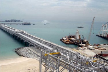 afp : (FILES) -- A picture dated February 23, 2005 shows the largest and most advanced pier in the Middle East at Kuwait's Al-Ahmadi refinery, just north of Al-Shuaiba, 30 kms