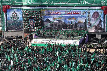 AFP - Tens of thousands of Hamas supporters attend a rally marking the 21st anniversary of the Islamist movement’s creation on December 14, 2008 in Gaza City. In an address