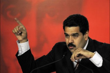 afp : Venezuela's Foreign Minister Nicolas Maduro speaks during a press conference in the Miraflores presidential palace in Caracas on December 22, 2008. Venezuela called