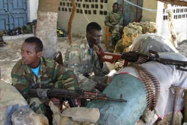 A picture taken on June 18, 2008 shows Ethiopian soldiers manning a position in Somalia's embattled capital Mogadishu following a fresh outbreak of violence. Ethiopia's final troop pullout from Somalia has started and will last several more days