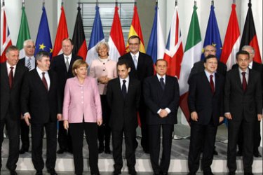 afp : European G20 leaders poses for a group photo after a G20 preparatory meeting in Berlin on February 22, 2009. European G20 leaders agreed that all financial markets,