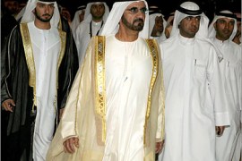 AFP / A handout picture released by the press office of the Dubai International Poetry Festival shows Dubai ruler Sheikh Mohammed bin Rashed al-Maktoum (front), who is also Emirati vice president and prime minister, arriving to the inauguration ceremony of the festival's first edition in the Gulf