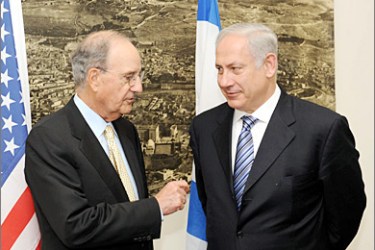 . AFP - A handout picture from the Israeli Government Press Office (GPO) shows Israeli Prime Minister Benjamin Netanyahu (R) listening to US Mideast envoy George Mitchell upon his arrival for a meeting in Jerusalem on April 16, 2009. Mitchell